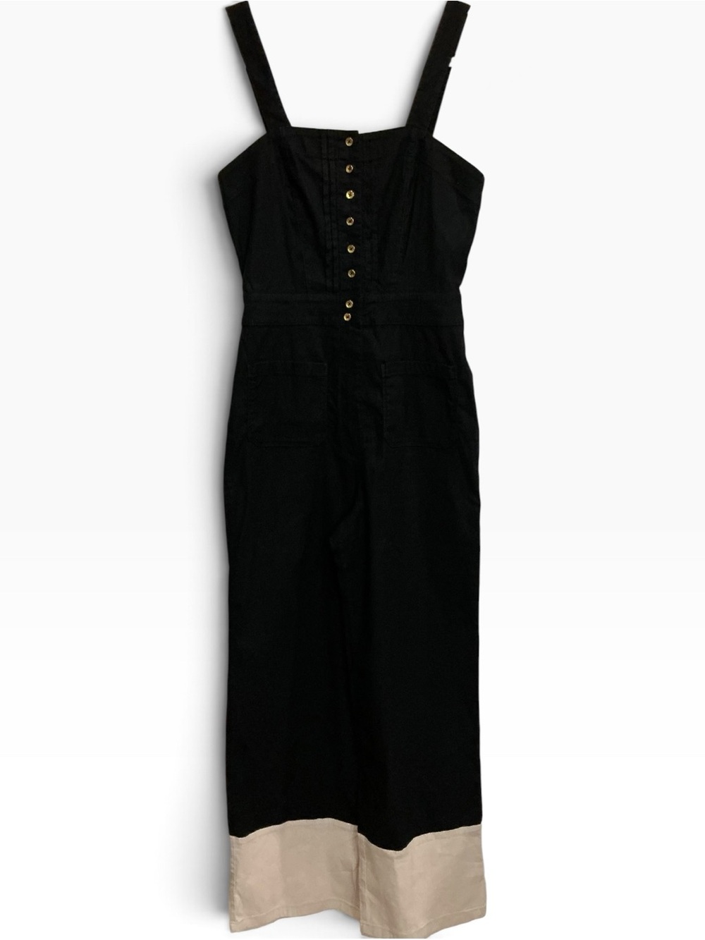 Anthropologie Maeve Colette Cropped Jumpsuit Linen Colorblock Wide Leg 4 Tall